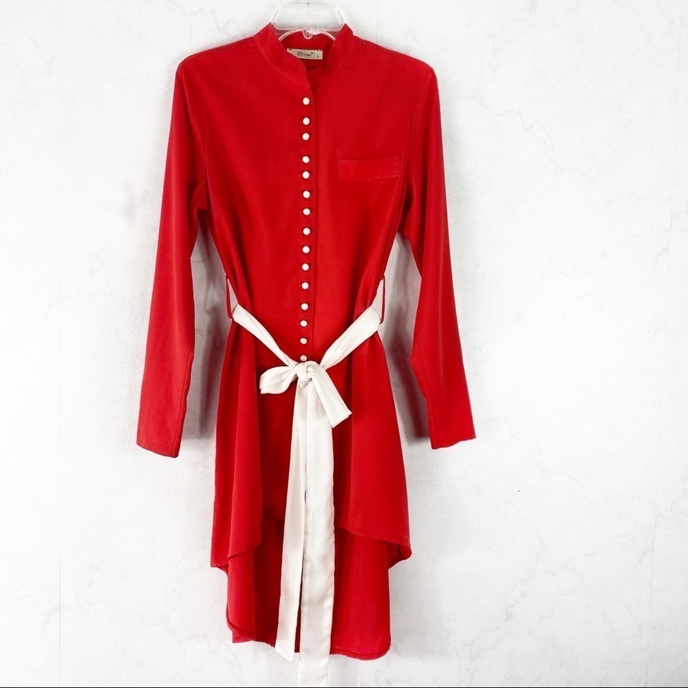 Red Button Down Tying Dress